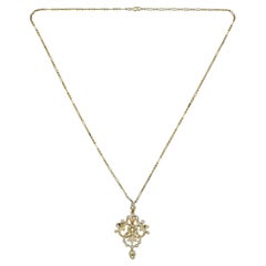 Antique Edwardian Pearl Pendant Necklace in 15ct Gold, circa 1901-1915