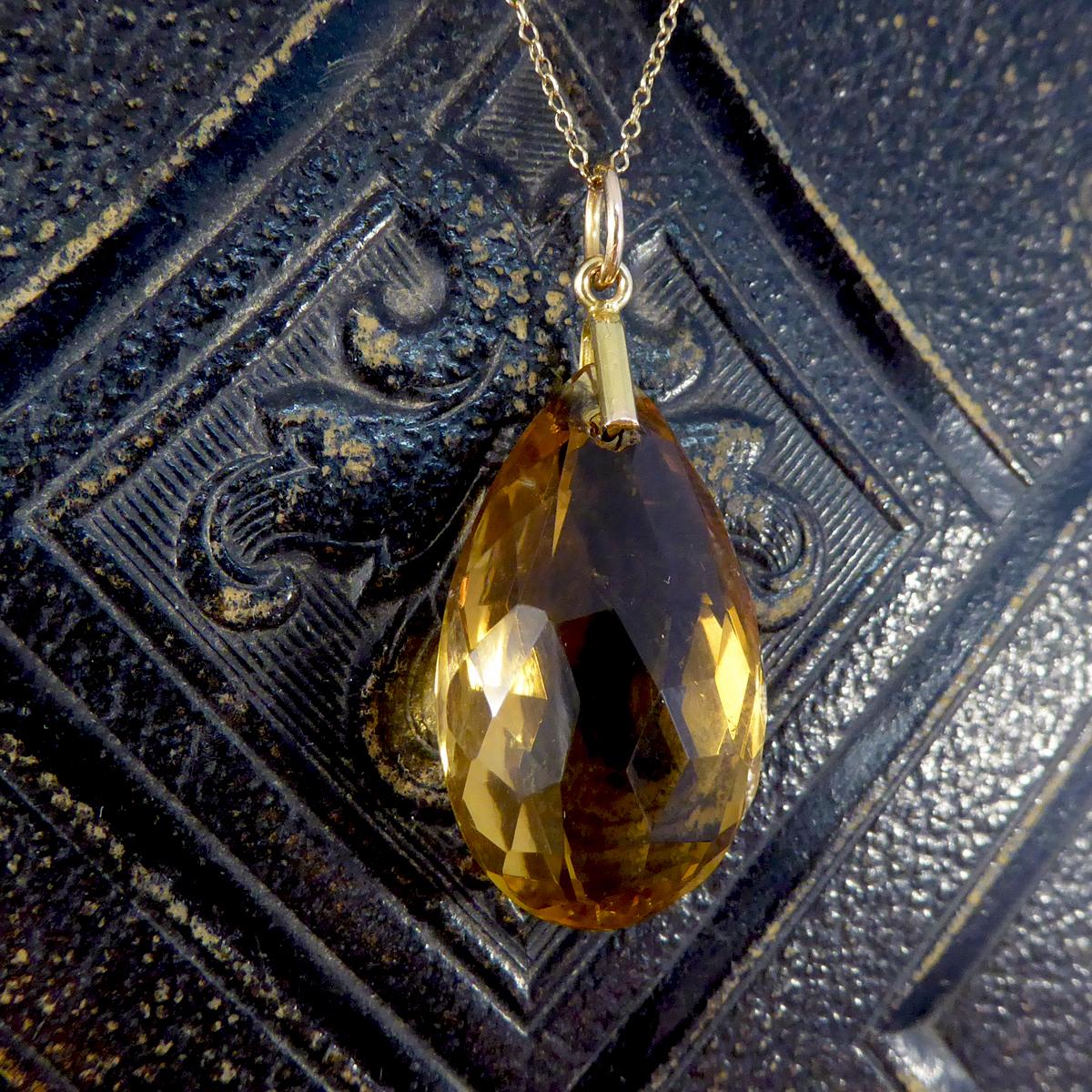 Pear Cut Antique Edwardian Pendant Necklace with Citrene Drop and Spacers on 9ct Yellow G