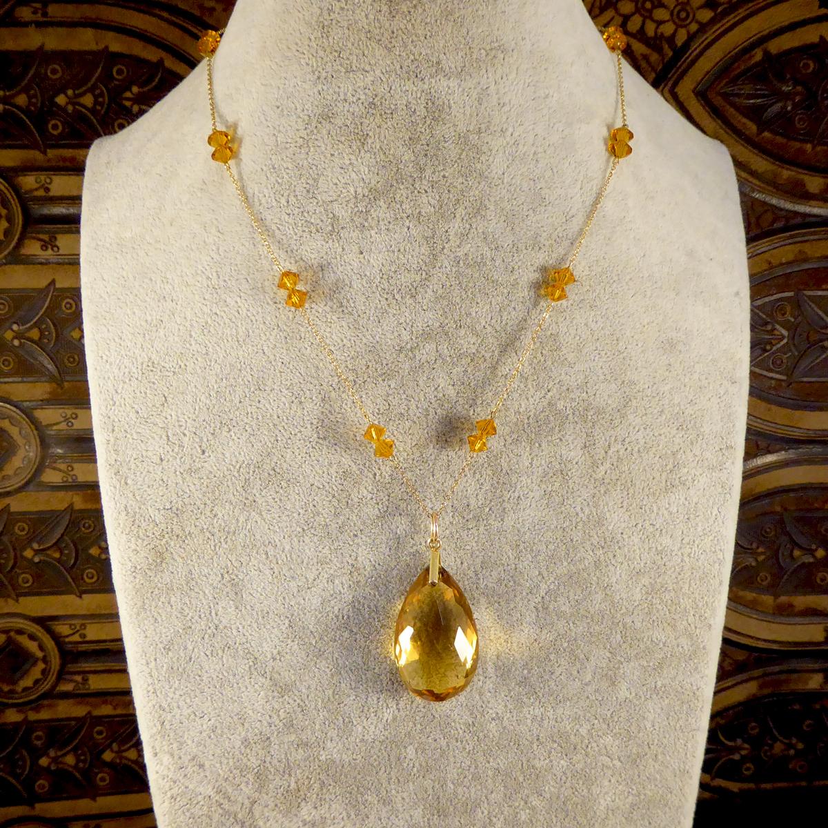 Antique Edwardian Pendant Necklace with Citrene Drop and Spacers on 9ct Yellow G 1