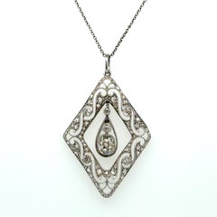 Antique Edwardian Pendant with Diamonds in Platinum and White Gold
