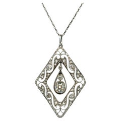 Antique Edwardian Pendant with Diamonds in Platinum and White Gold