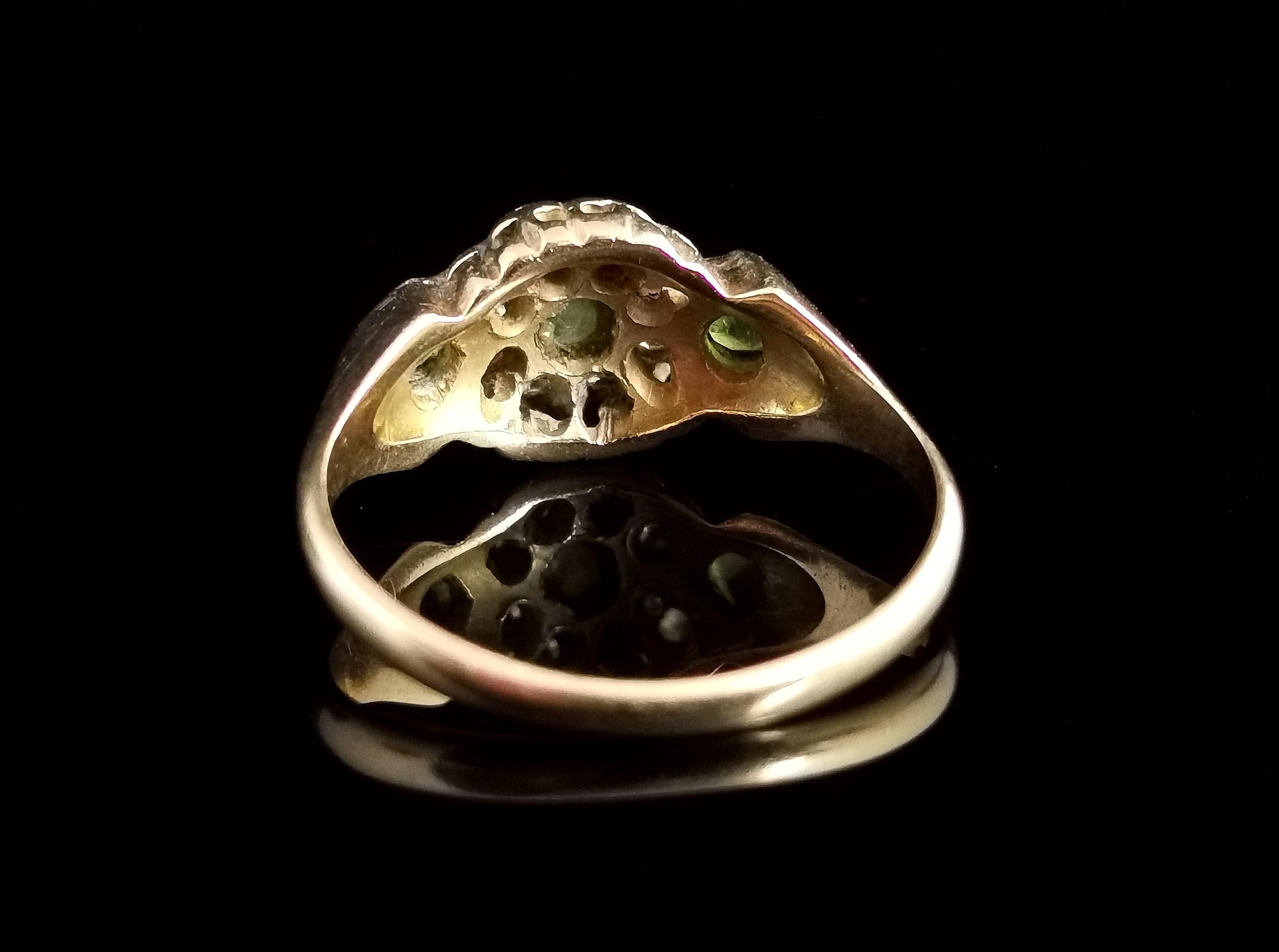 Antique Edwardian Peridot and Diamond Cluster Ring, 18k Yellow Gold 5