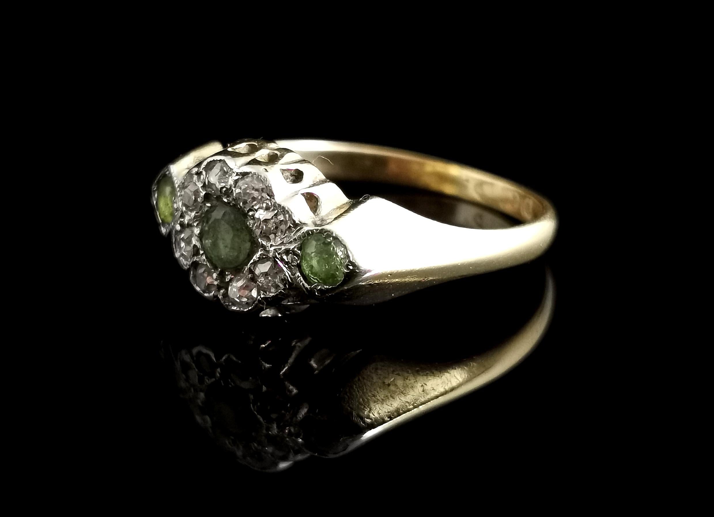Antique Edwardian Peridot and Diamond Cluster Ring, 18k Yellow Gold 6