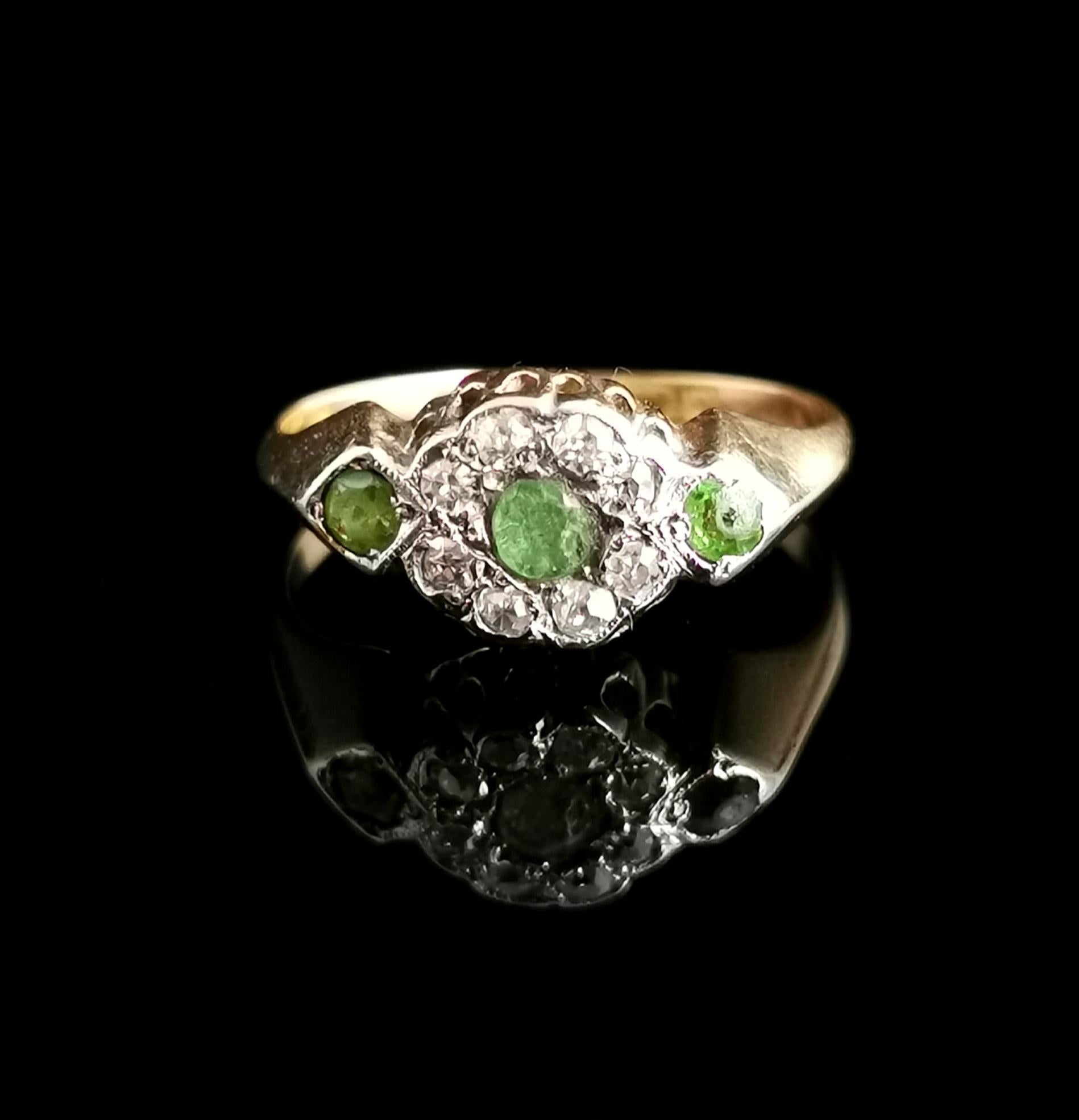 Antique Edwardian Peridot and Diamond Cluster Ring, 18k Yellow Gold 7
