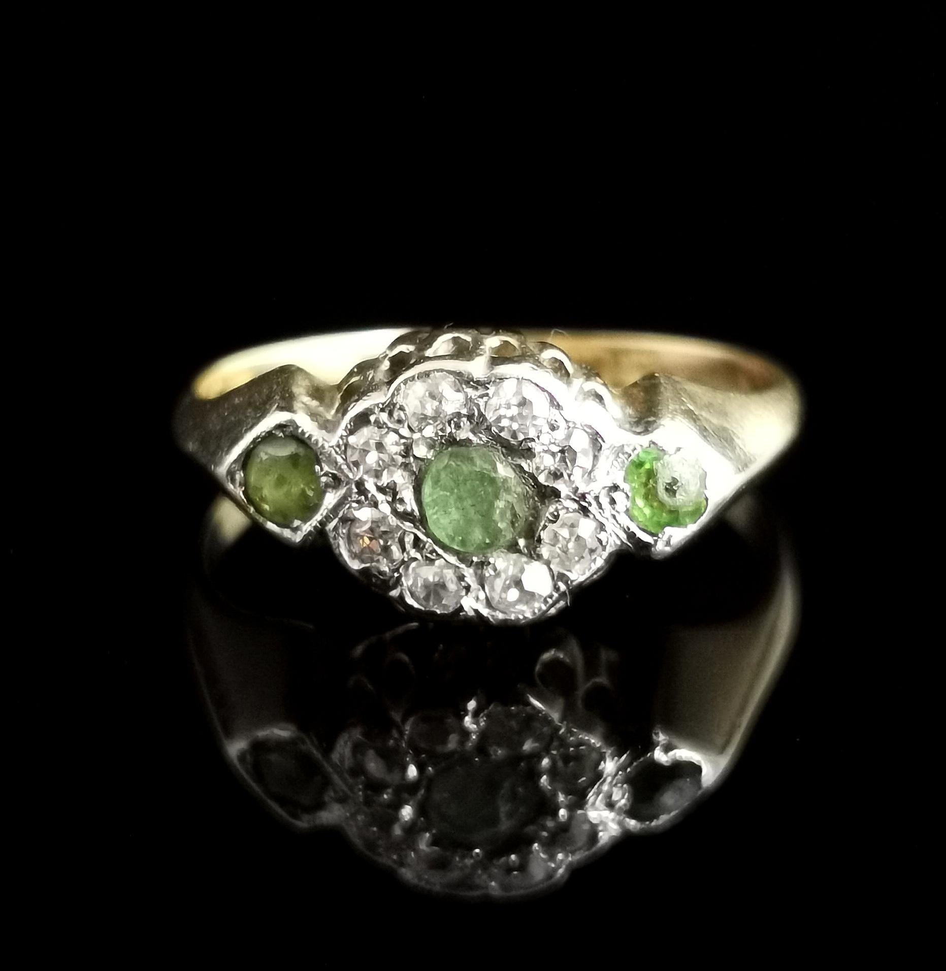 Antique Edwardian Peridot and Diamond Cluster Ring, 18k Yellow Gold 8