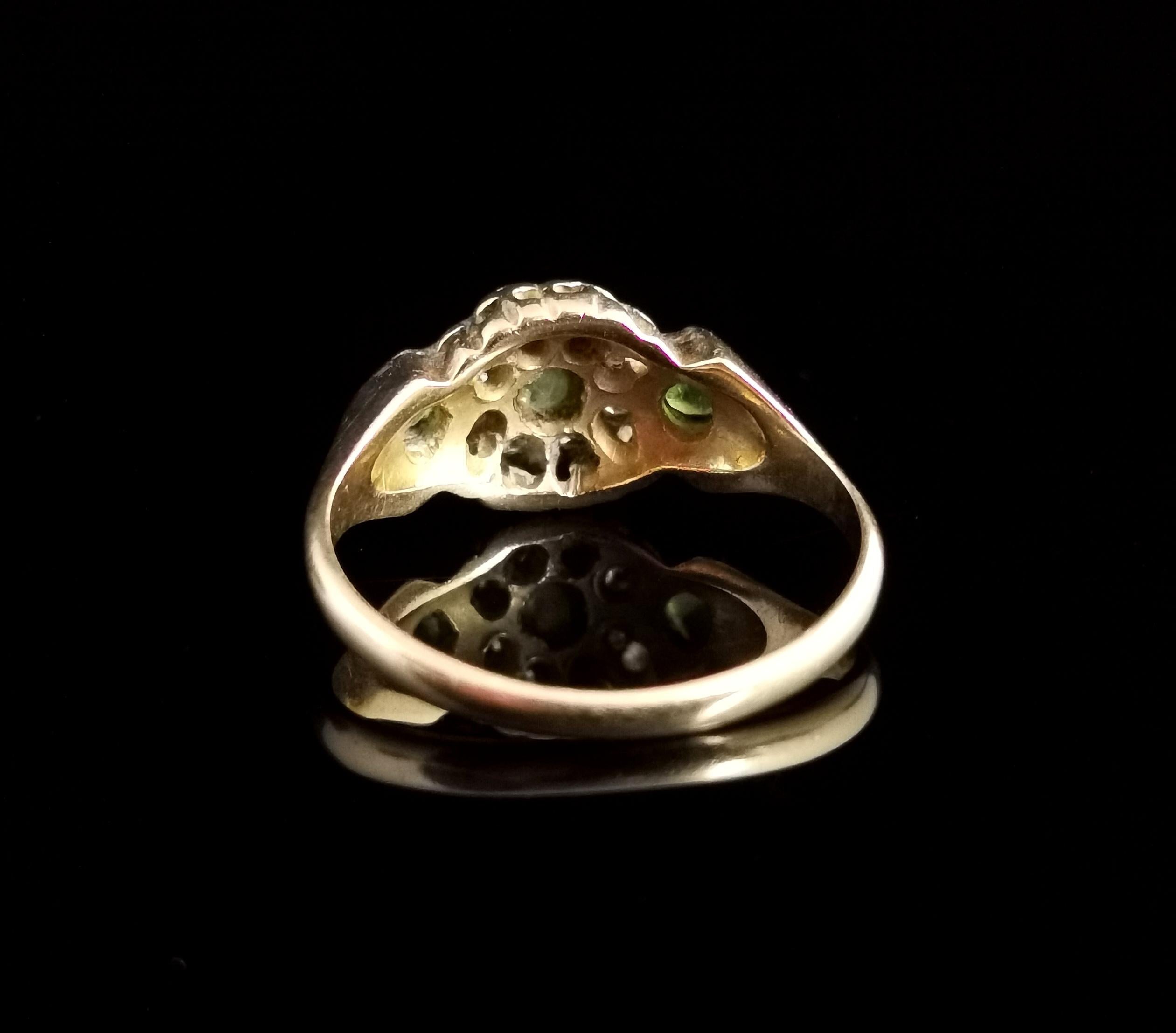 Antique Edwardian Peridot and Diamond Cluster Ring, 18k Yellow Gold 1