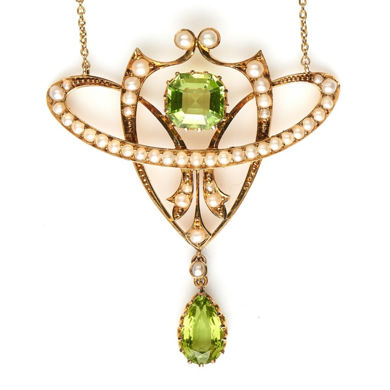 Antique, Edwardian, Peridot and Seed Pearl Art Nouveau Pendant in ...