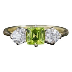 Antique Edwardian Peridot Diamond Trilogy Ring Platinum 18 Carat Gold