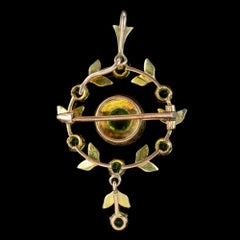 Antique Edwardian Peridot Pearl Pendant 9ct Gold, circa 1901-1915