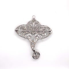 Antique Edwardian Period Platinum Filigree and Milgrain Diamond Brooch Pendant