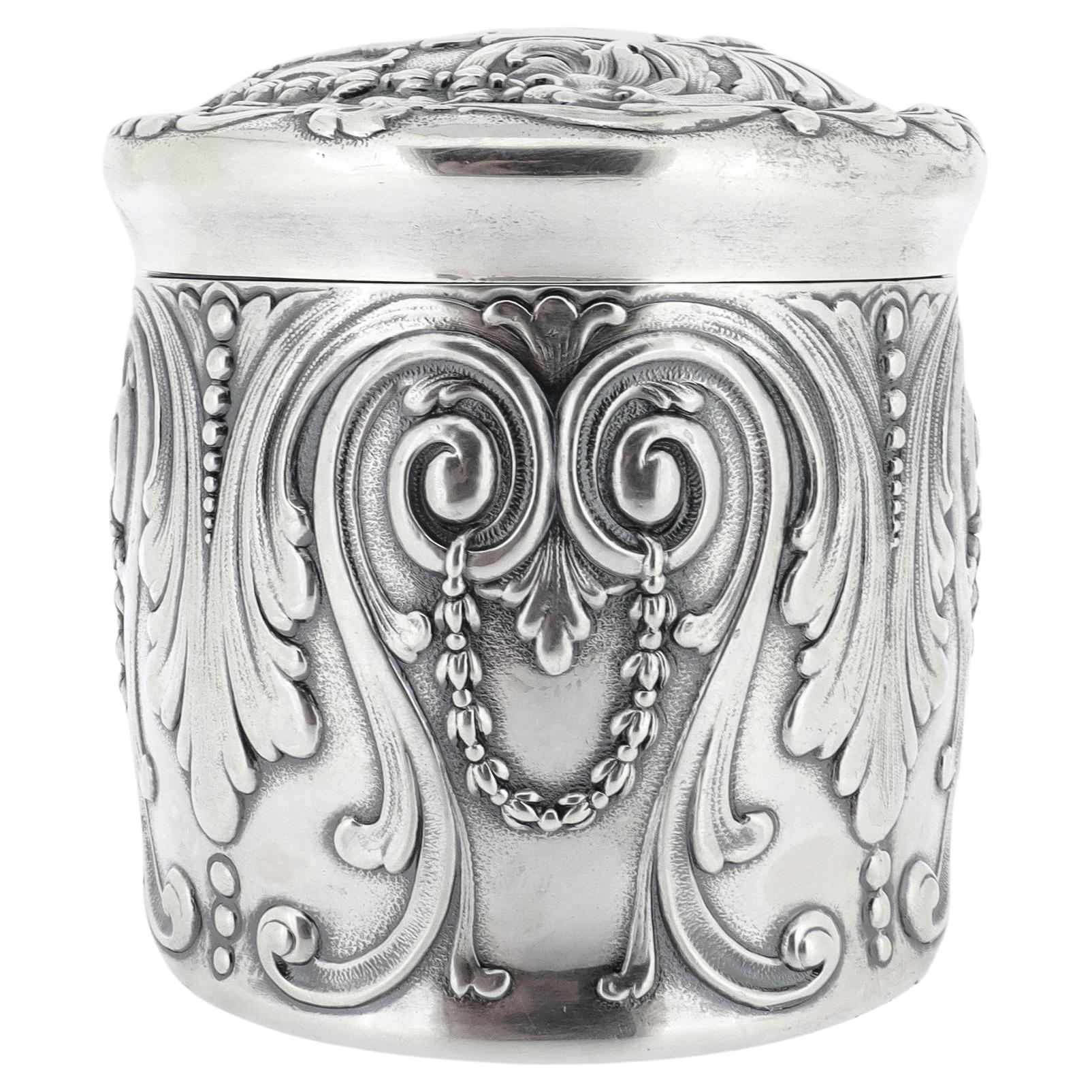 Antique Edwardian Period Tiffany Sterling Silver Repousse Covered Dresser Box