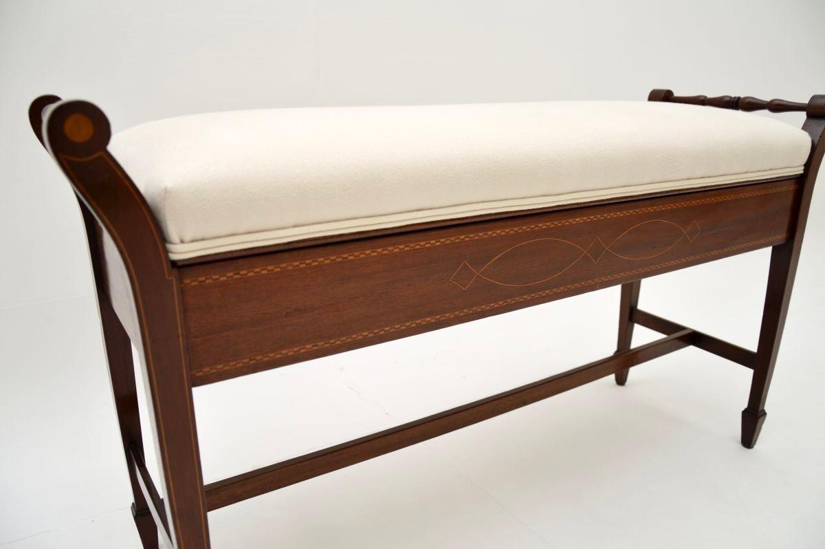 Antiguo taburete eduardiano a dúo para piano en venta 1