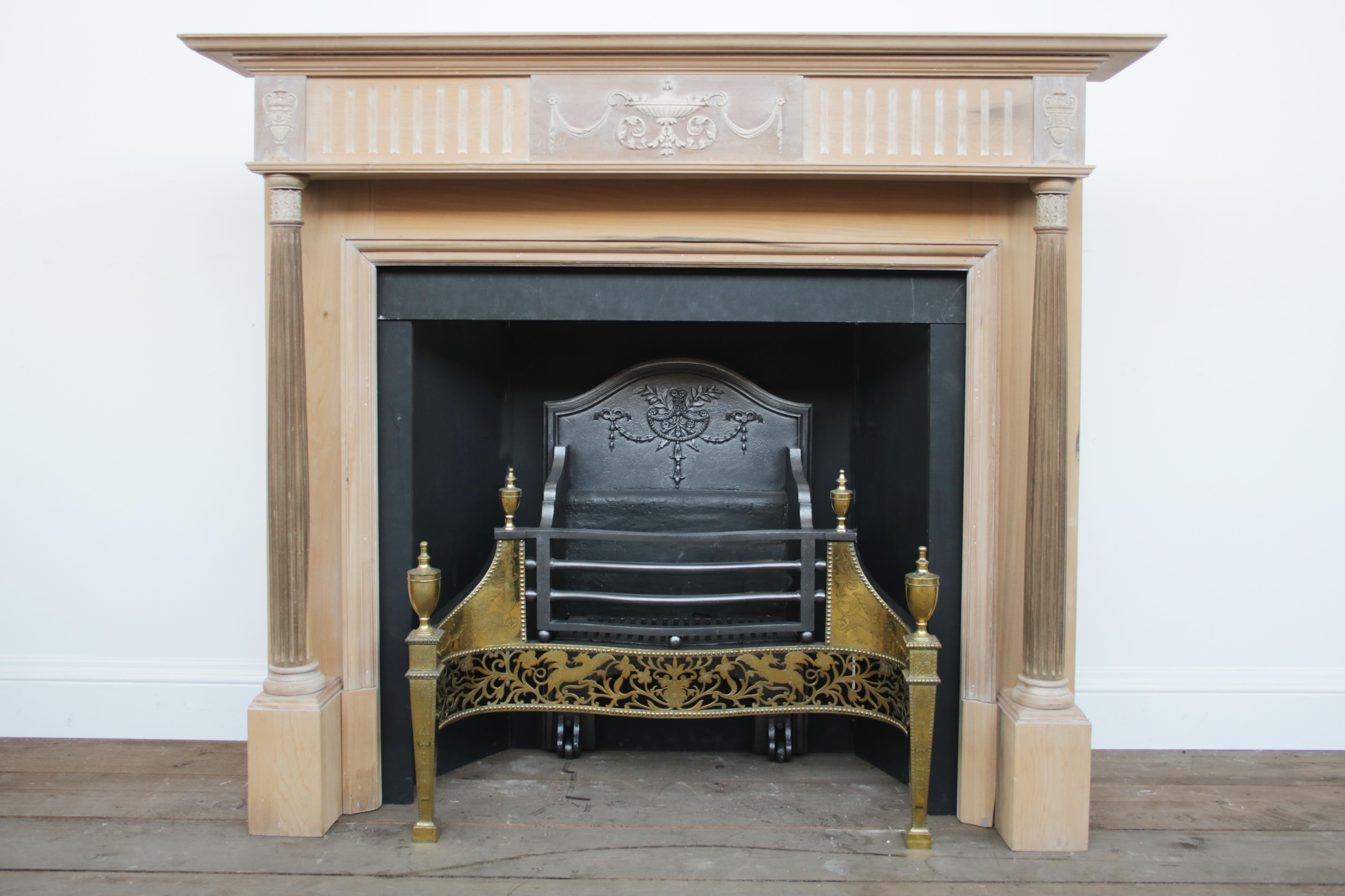 Antique Edwardian Pillared Pine and Gesso Fire Surround in the Neo-Classical Man 3