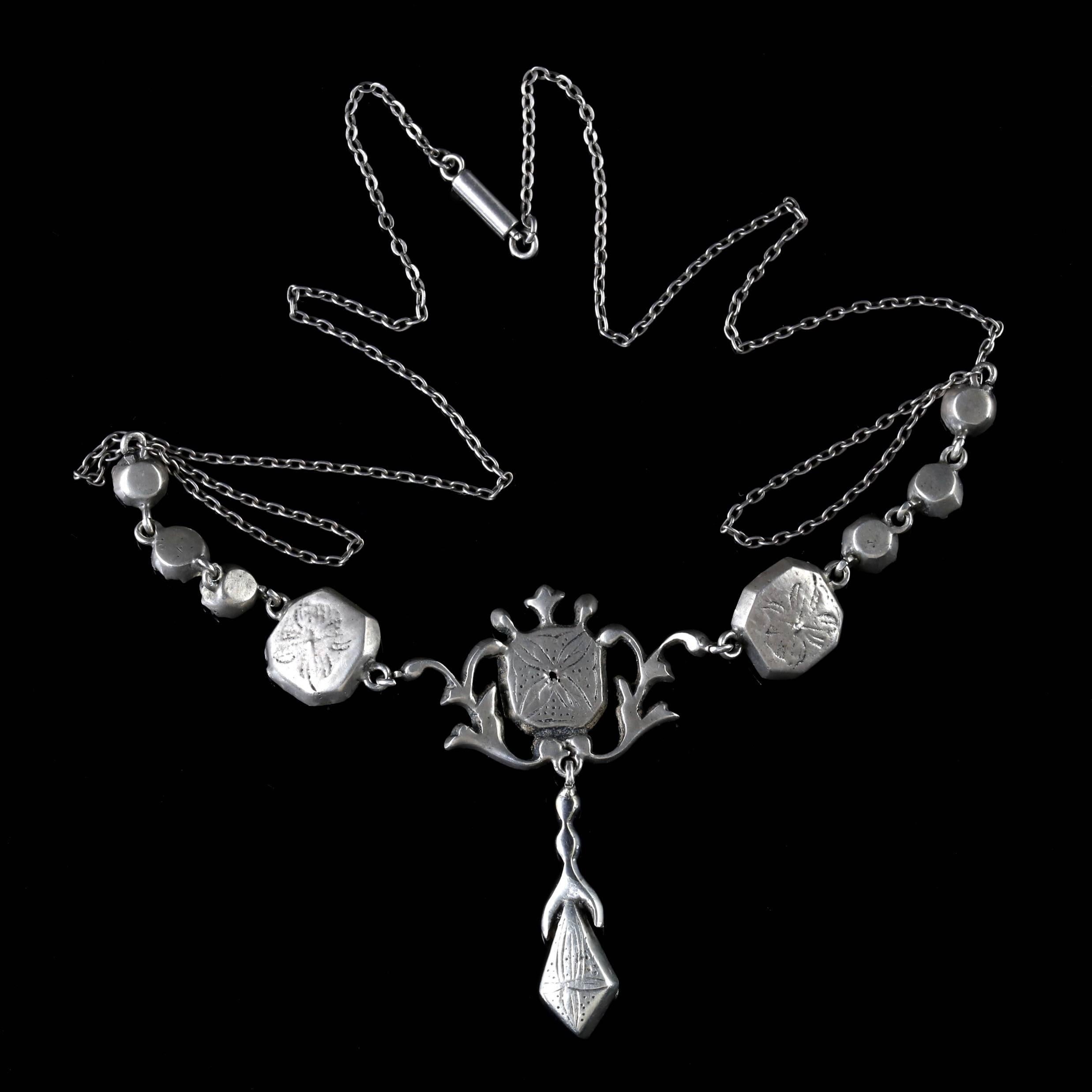 Women's Antique Edwardian Pink White Paste Necklace Silver, circa 1905 For Sale