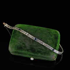 Antique Edwardian Plat Gold Allsopp and Allsopp Yogo Sapphire Diamond Bracelet