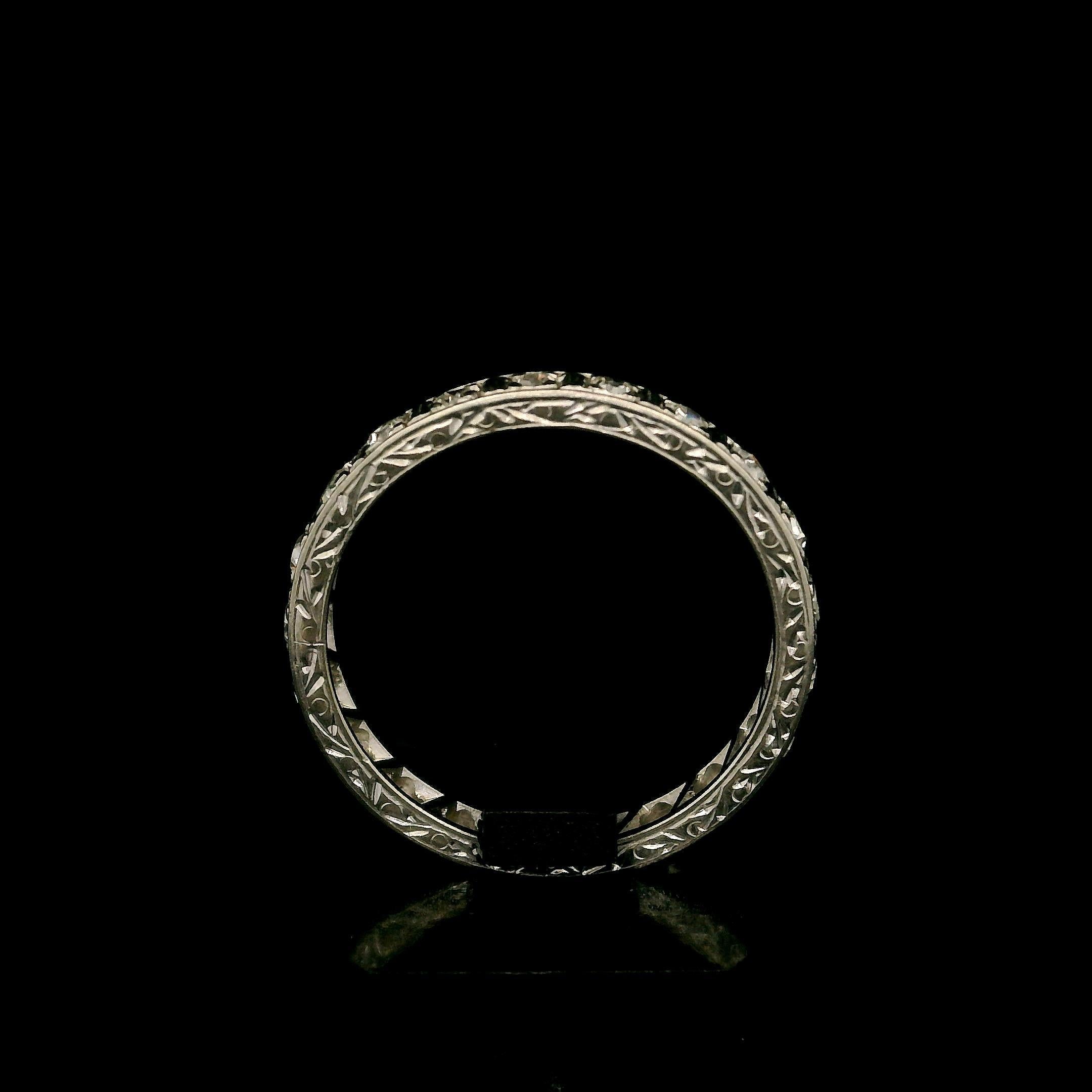 Women's Antique Edwardian Platinum 0.40ctw Old Diamond Engraved Eternity Band Ring For Sale