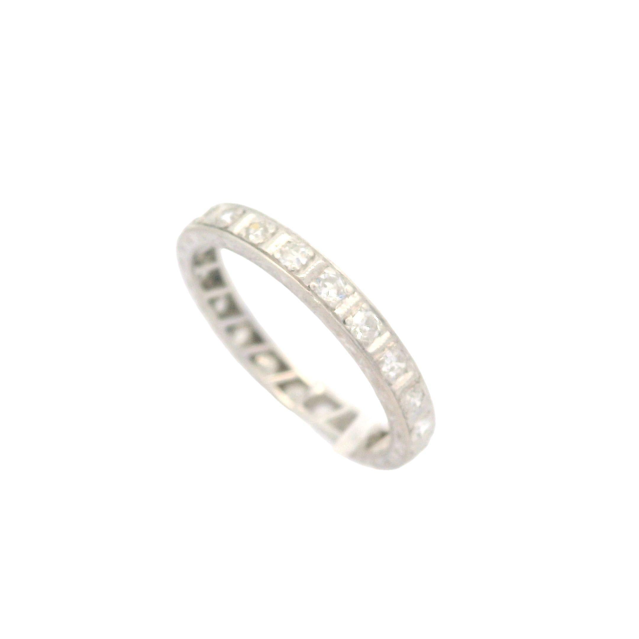 Antique Edwardian Platinum 0.40ctw Old Diamond Engraved Eternity Band Ring For Sale 2