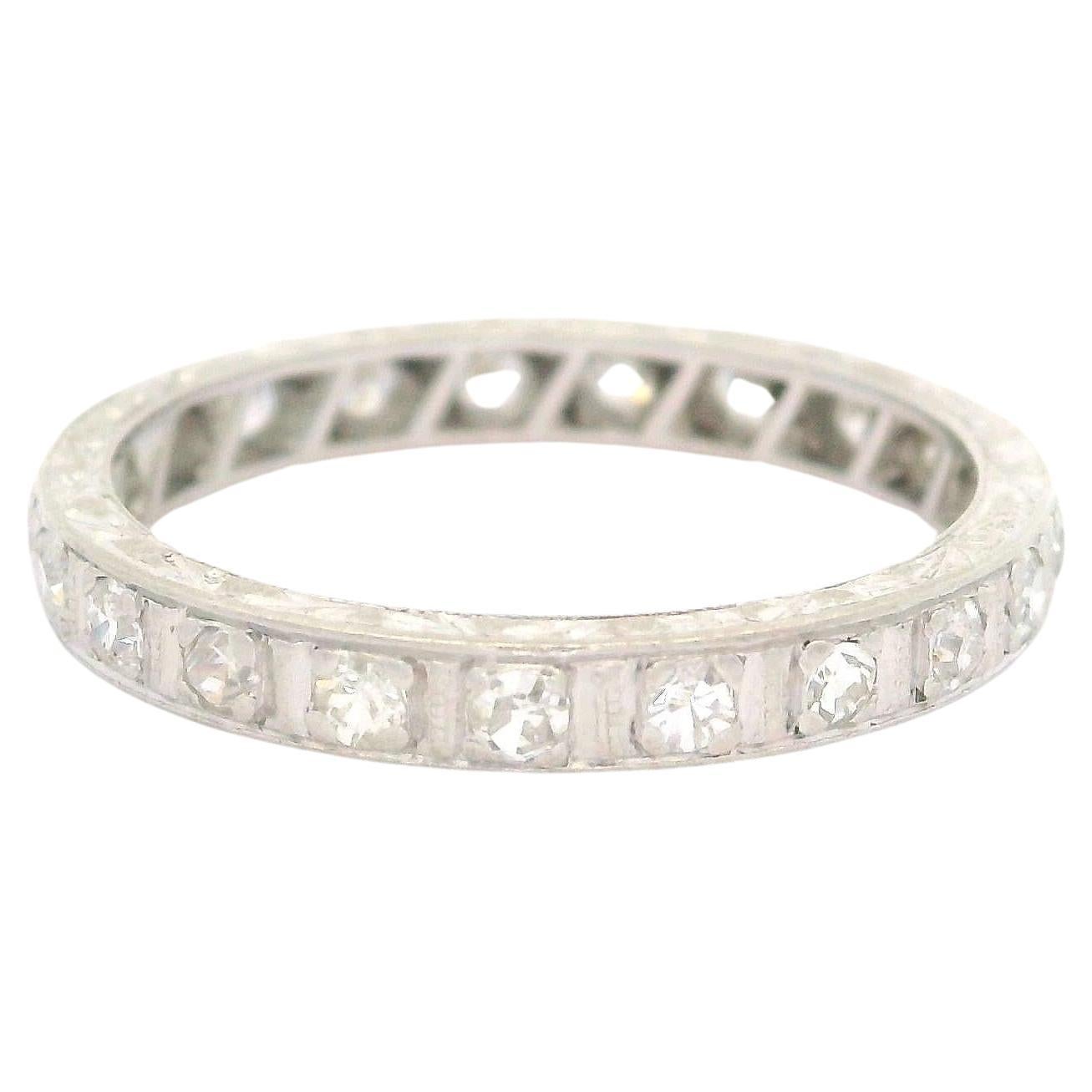 Antique Edwardian Platinum 0.40ctw Old Diamond Engraved Eternity Band Ring