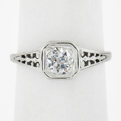 Antique Edwardian Platinum 0.47ct Old European Diamond Filigree Engagement Ring