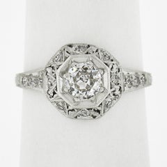 Antique Edwardian Platinum 0.61ctw Diamond Octagonal Milgrain Engagement Ring