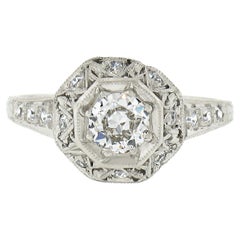 Antique Edwardian Platinum 0.61ctw Diamond Octagonal Milgrain Engagement Ring