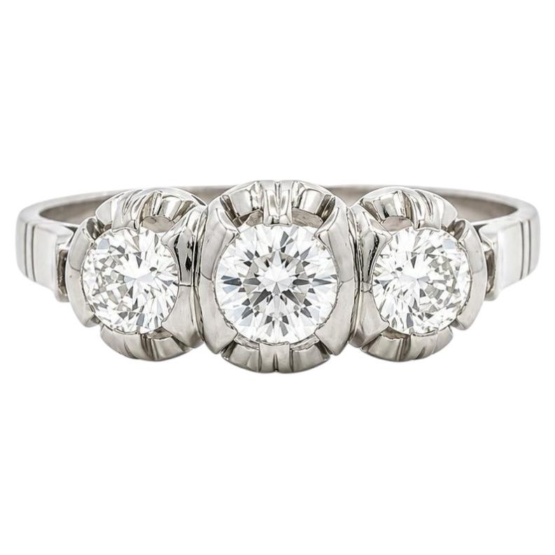 Antique Edwardian Platinum 0.75ctw Old European Cut Diamond 3 Stones Band Ring