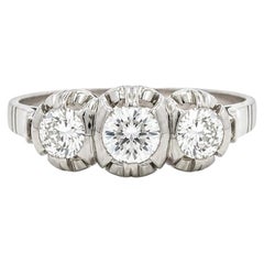 Antique Edwardian Platinum 0.75ctw Old European Cut Diamond 3 Stones Band Ring