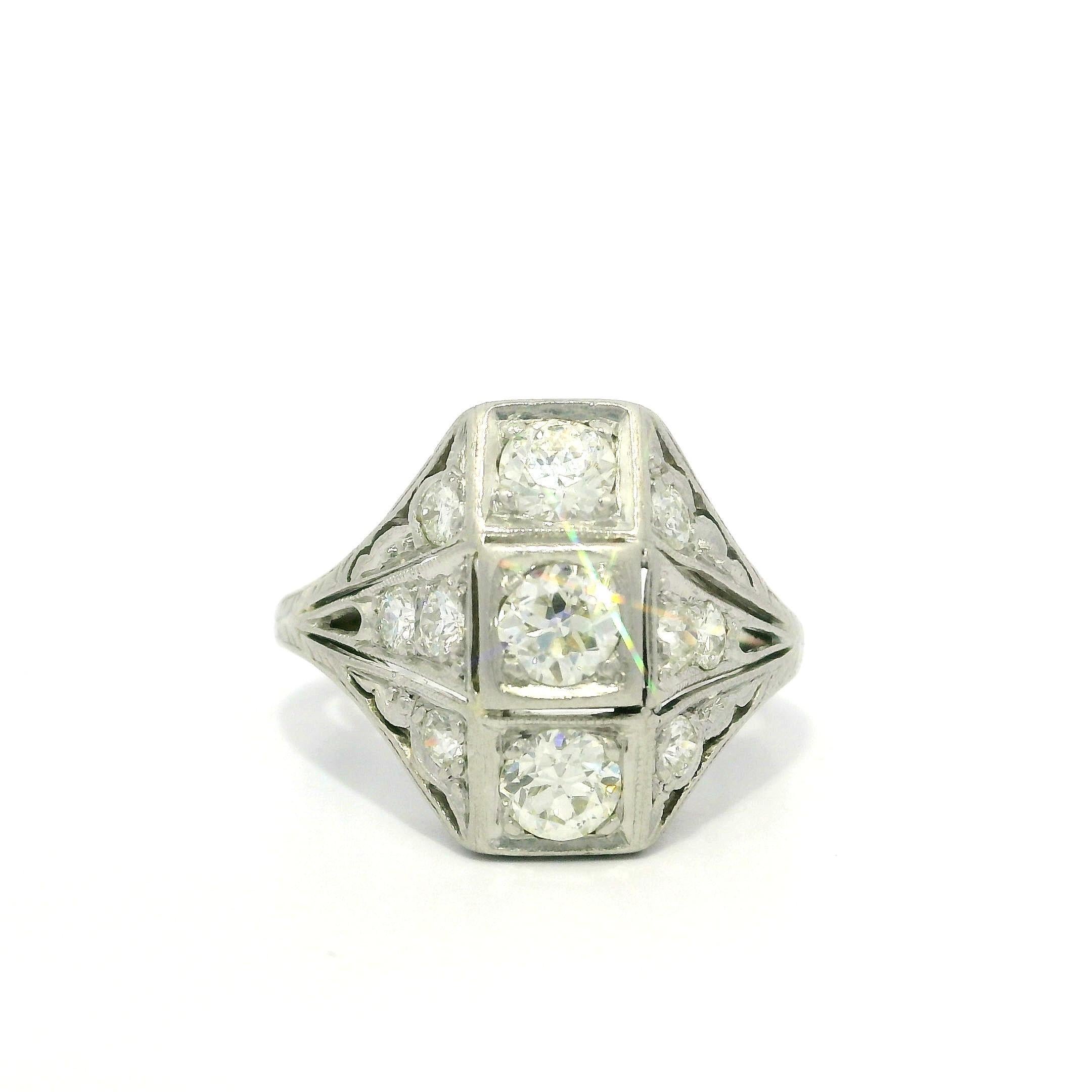 Antique Edwardian Platinum 0.76ctw Old Cut Diamond Stack Look Dinner Ring