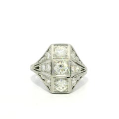 Antique Edwardian Platinum 0.76ctw Old Cut Diamond Stack Look Dinner Ring