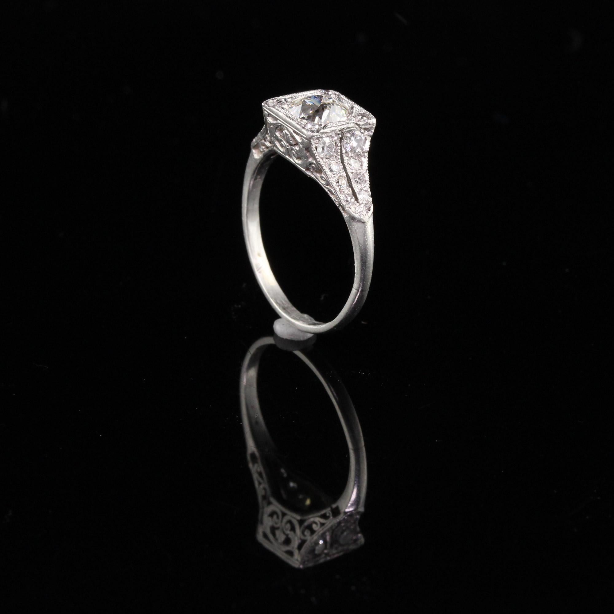 Antique Edwardian Platinum 0.80 Carat Old European Cut Diamond Ring, GIA 1