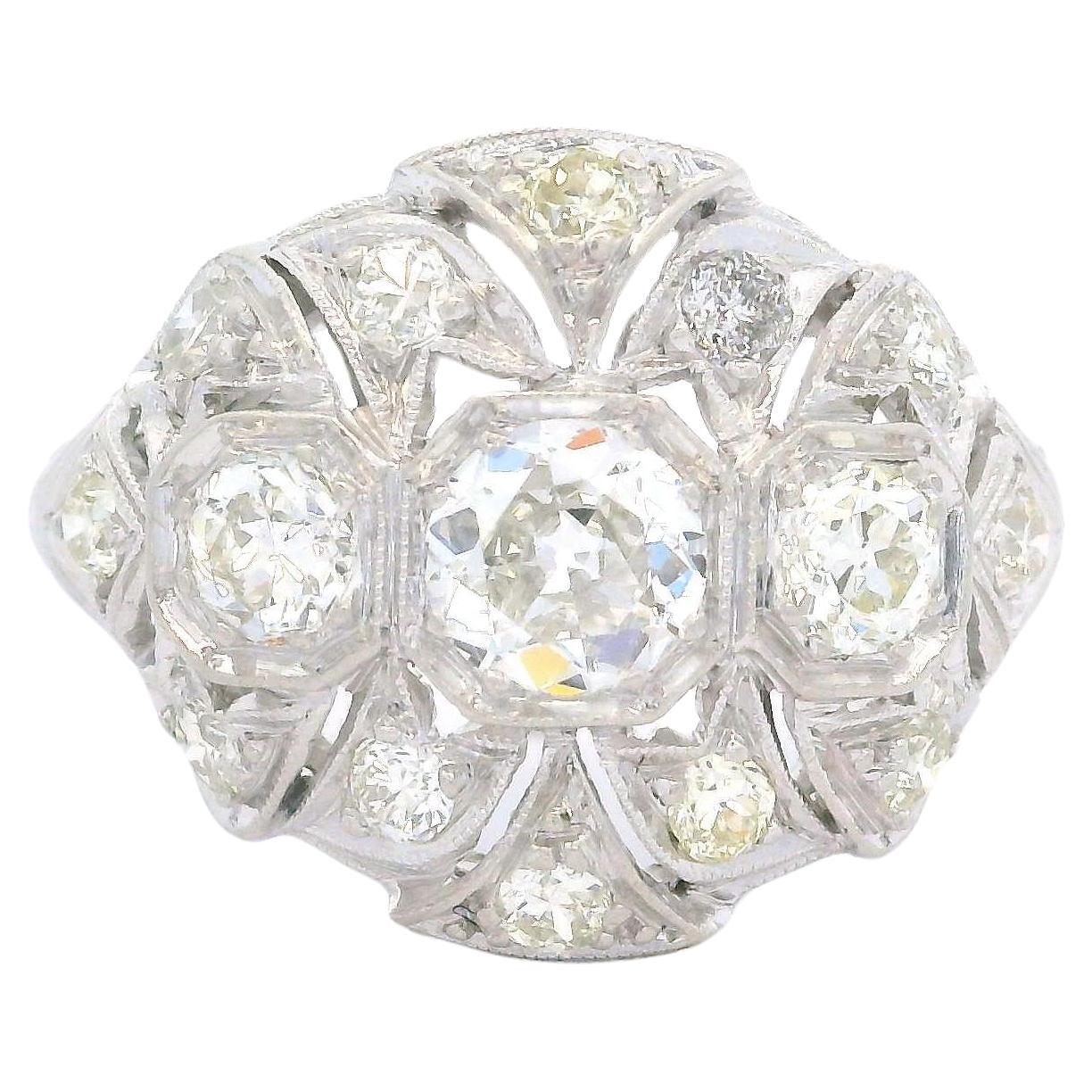 Antique Edwardian Platinum 0.84ctw Old European & Old Single Cut Diamond Ring
