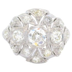 Antique Edwardian Platinum 0.84ctw Old European & Old Single Cut Diamond Ring