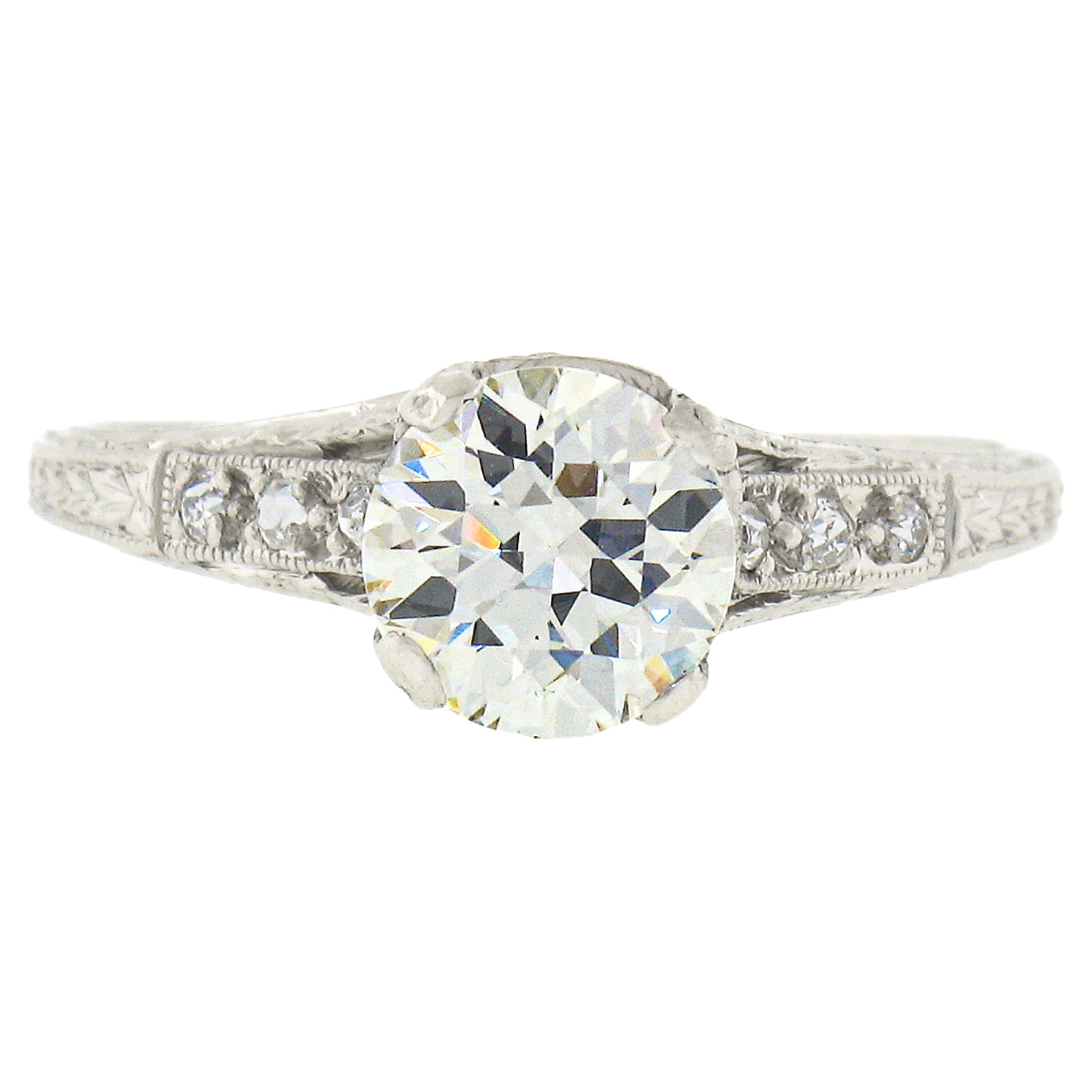 .68 Carat Old European Diamond Hand Engraved Platinum Solitaire ...