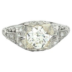 Antiguo anillo de compromiso eduardiano de platino estilo hebilla con 1,07 ctw de diamantes antiguos GIA