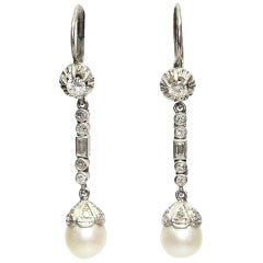 Antique Edwardian Platinum 1.1 Carat Diamond and Pearl Earrings