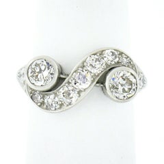 Antique Edwardian Platinum 1.12ctw European Bezel Diamond Unique Swirl Band Ring