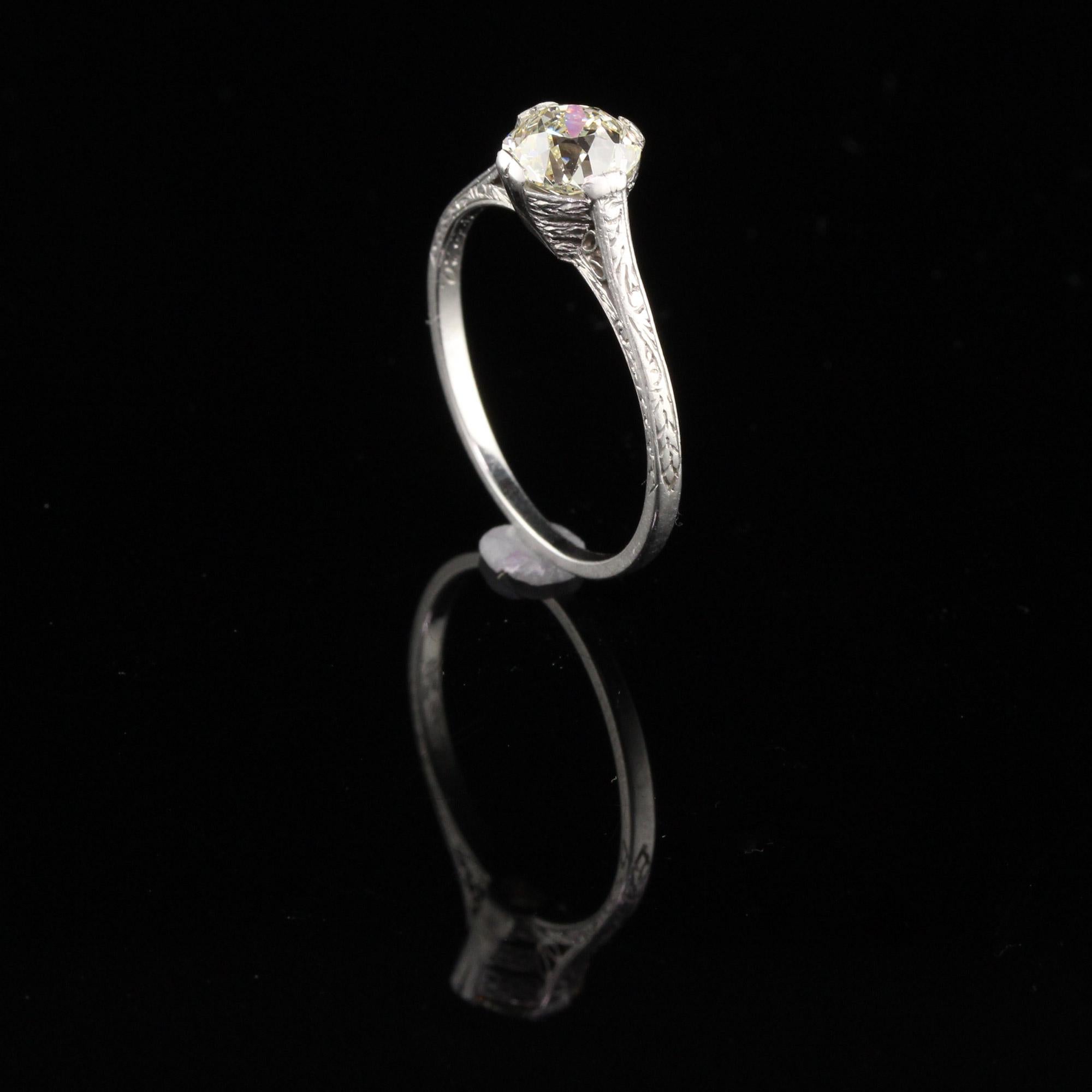 Women's or Men's Antique Edwardian Platinum 1.17 Carat Old European Cut Diamond Engagement Ring