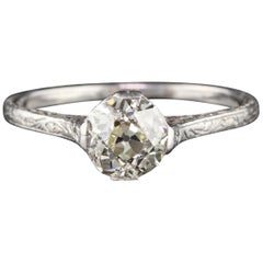 Antique Edwardian Platinum 1.17 Carat Old European Cut Diamond Engagement Ring