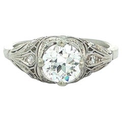 Antique Edwardian Platinum 1.1ctw GIA E IF Old Cut Diamond Crown Design Ring