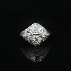 Antique Edwardian Platinum 1.25ctw Old Cut Dual Diamond Low Profile Ring