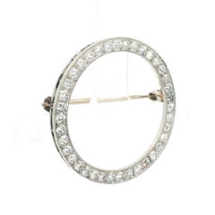 Antique Edwardian Platinum 1.46ctw Old Mine Diamond Open Circle Brooch Pin