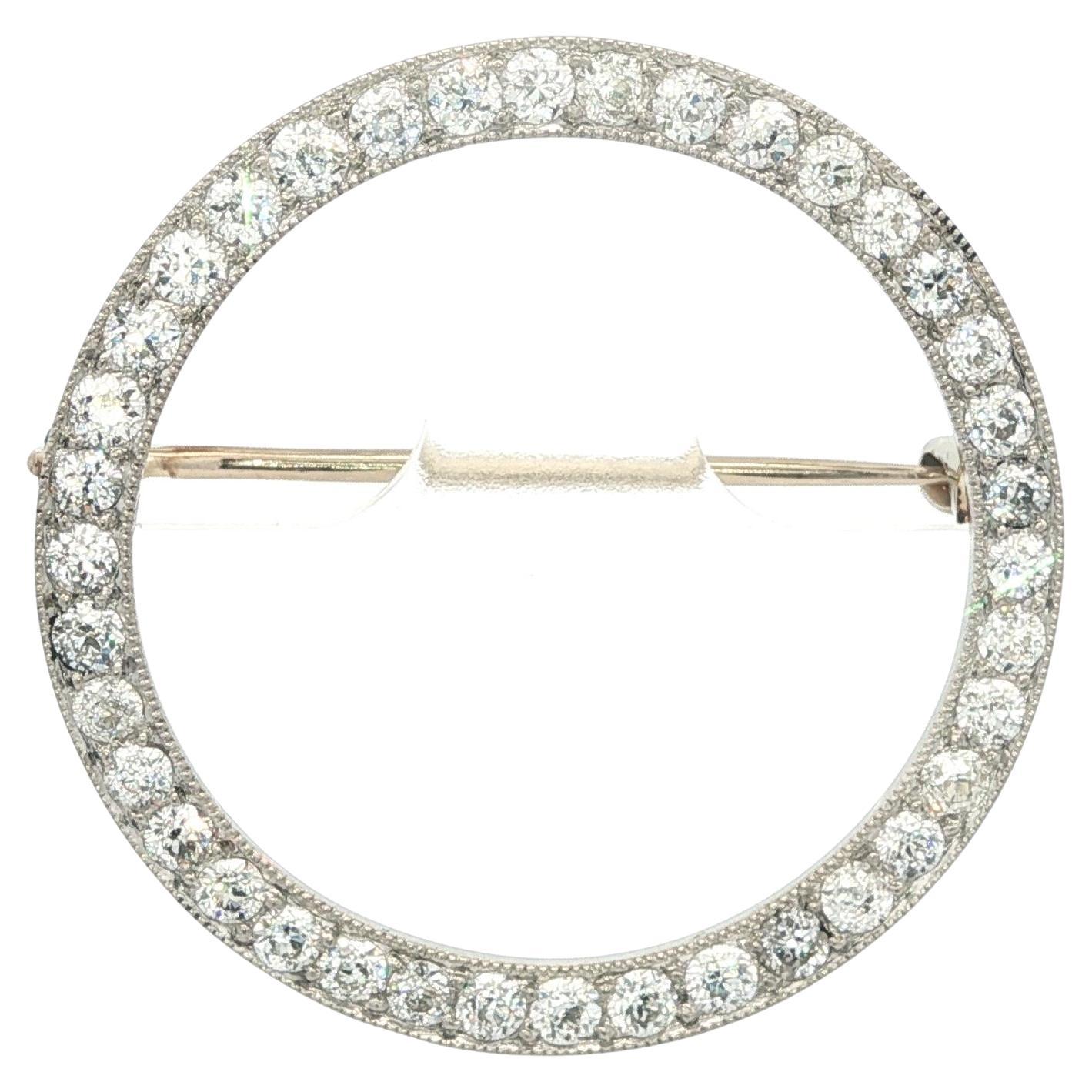 Broche de style édouardien en platine 1.46ctw Old Mine Diamond Open Circle Pin