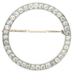 Antique Edwardian Platinum 1.46ctw Old Mine Diamond Open Circle Brooch Pin