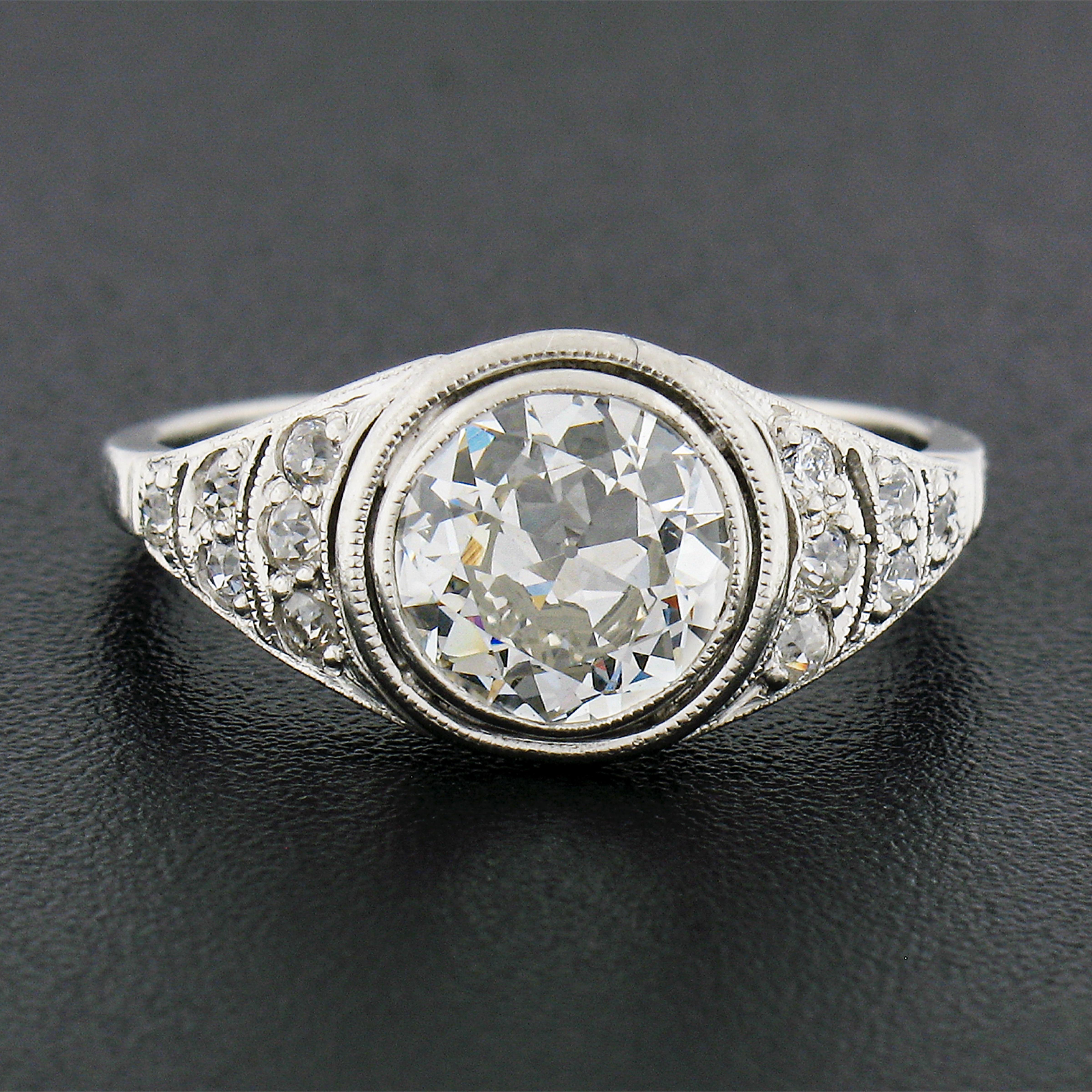 Old European Cut Antique Edwardian Platinum 1.48ctw Old European Diamond Bezel Engagement Ring
