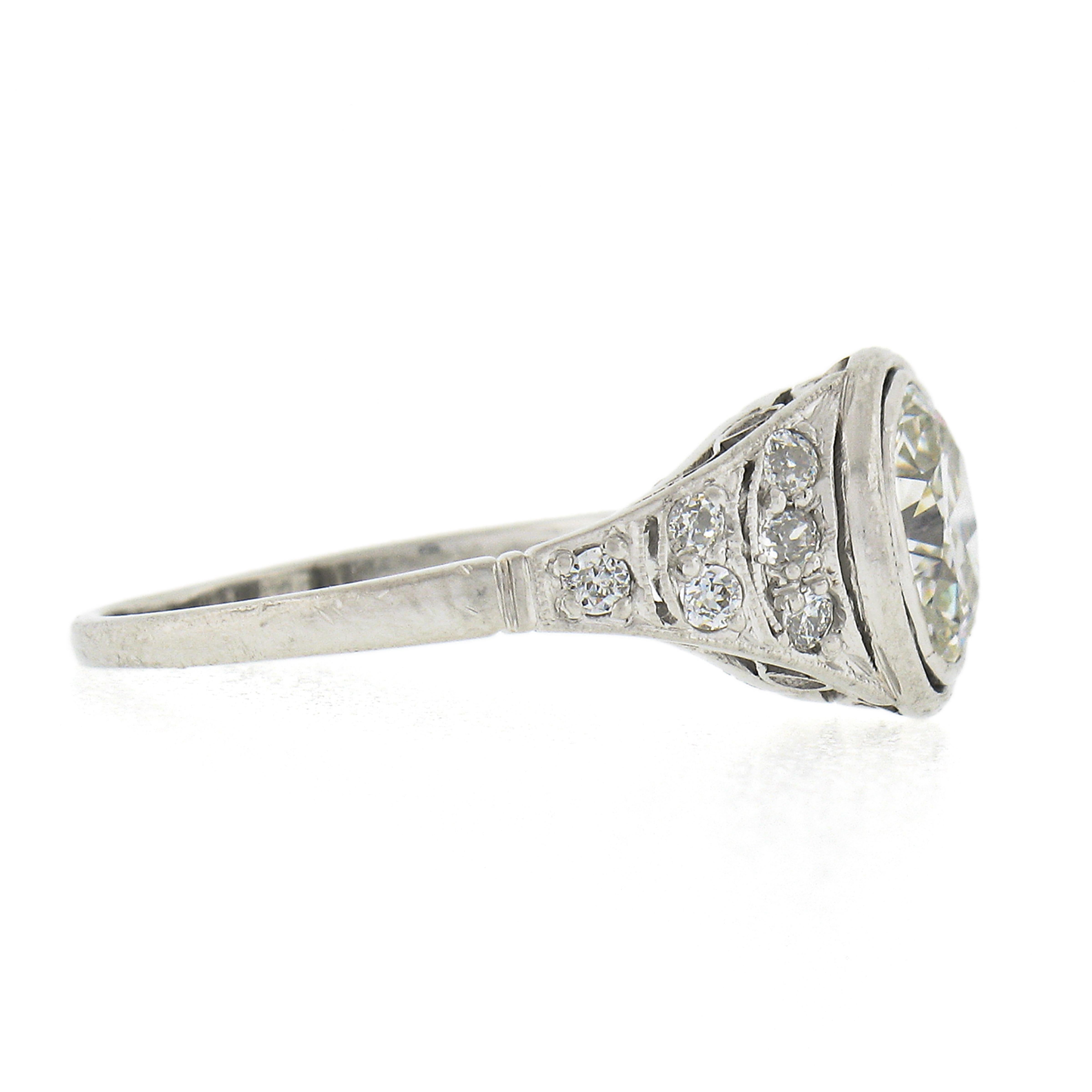 Women's Antique Edwardian Platinum 1.48ctw Old European Diamond Bezel Engagement Ring