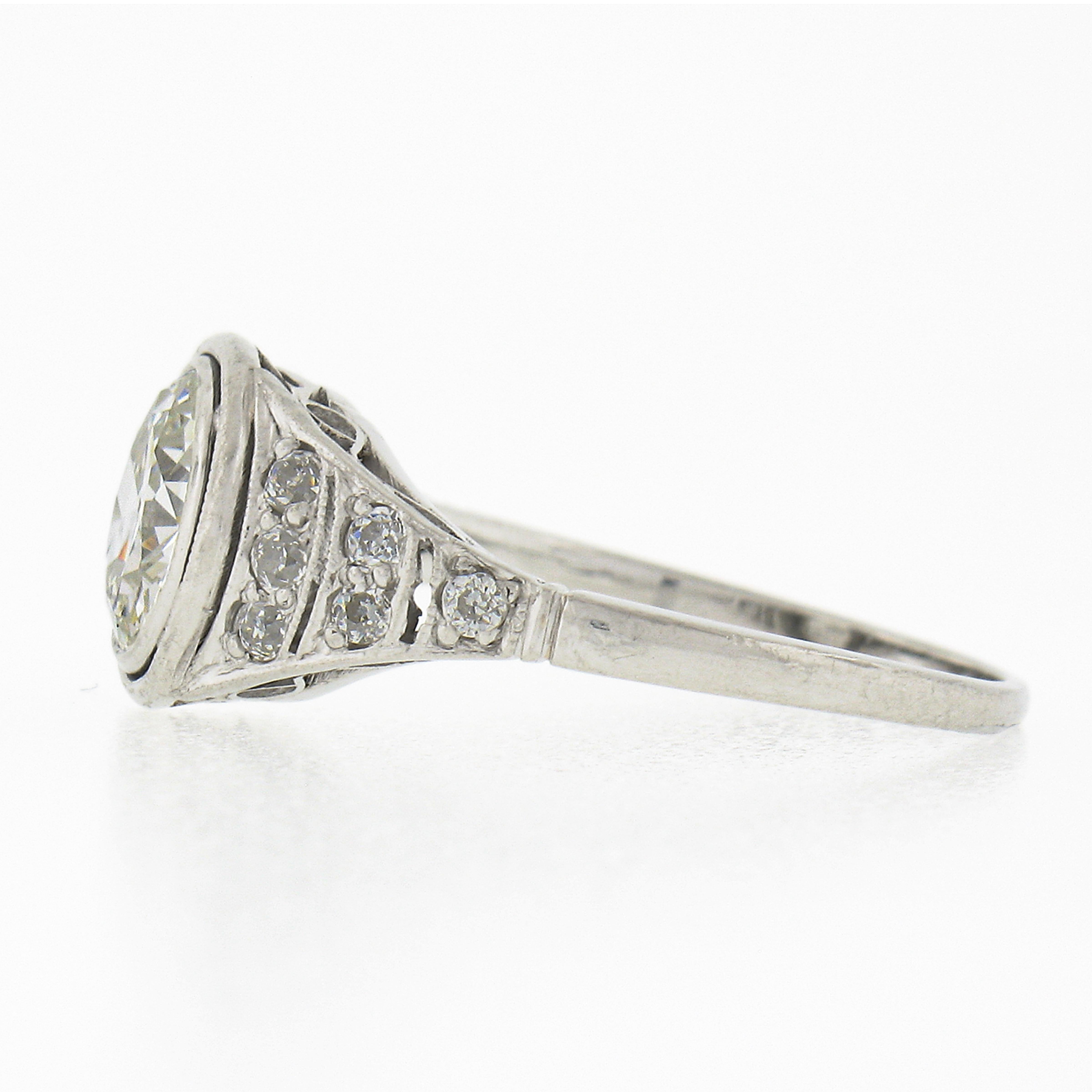 Antique Edwardian Platinum 1.48ctw Old European Diamond Bezel Engagement Ring 1