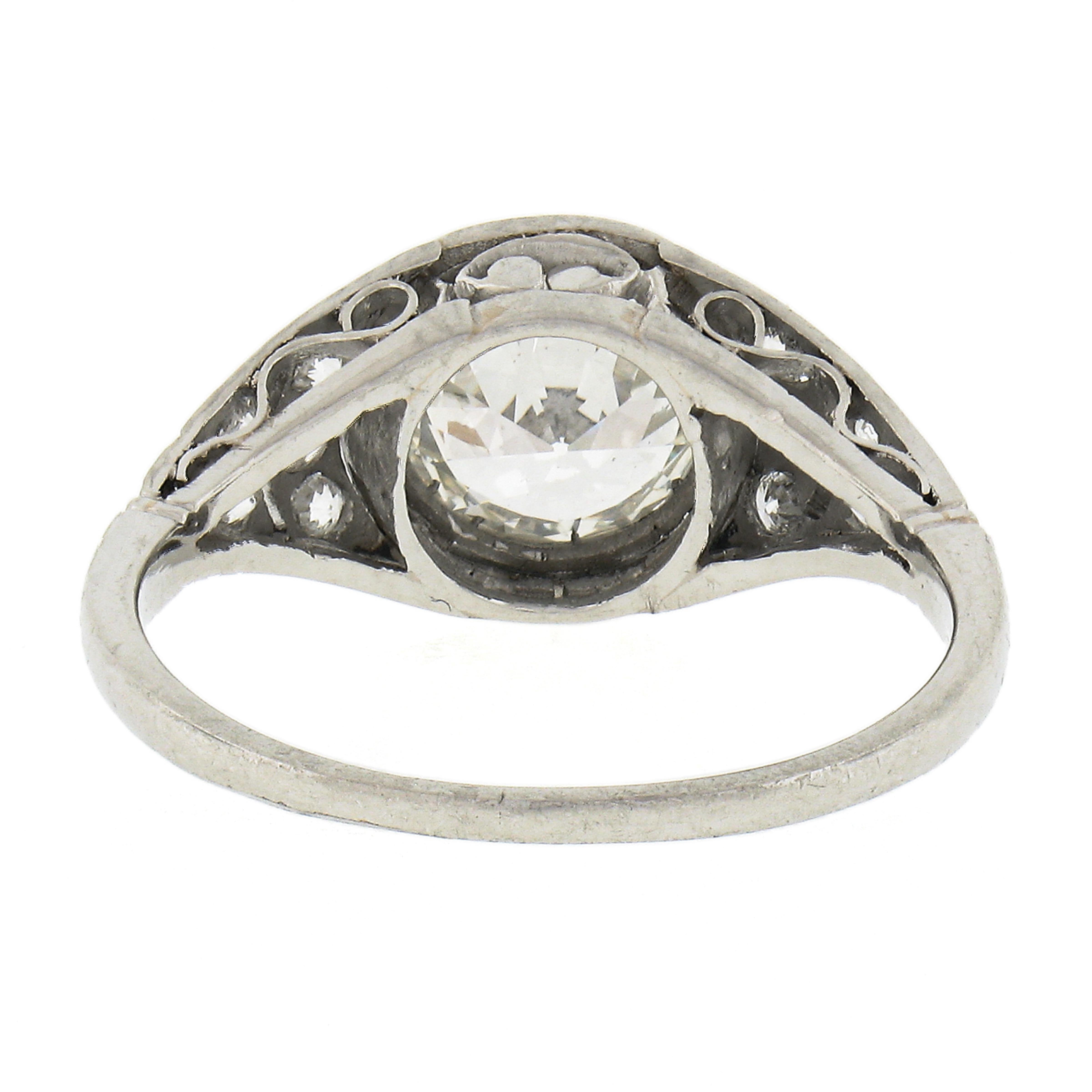 Antique Edwardian Platinum 1.48ctw Old European Diamond Bezel Engagement Ring 2