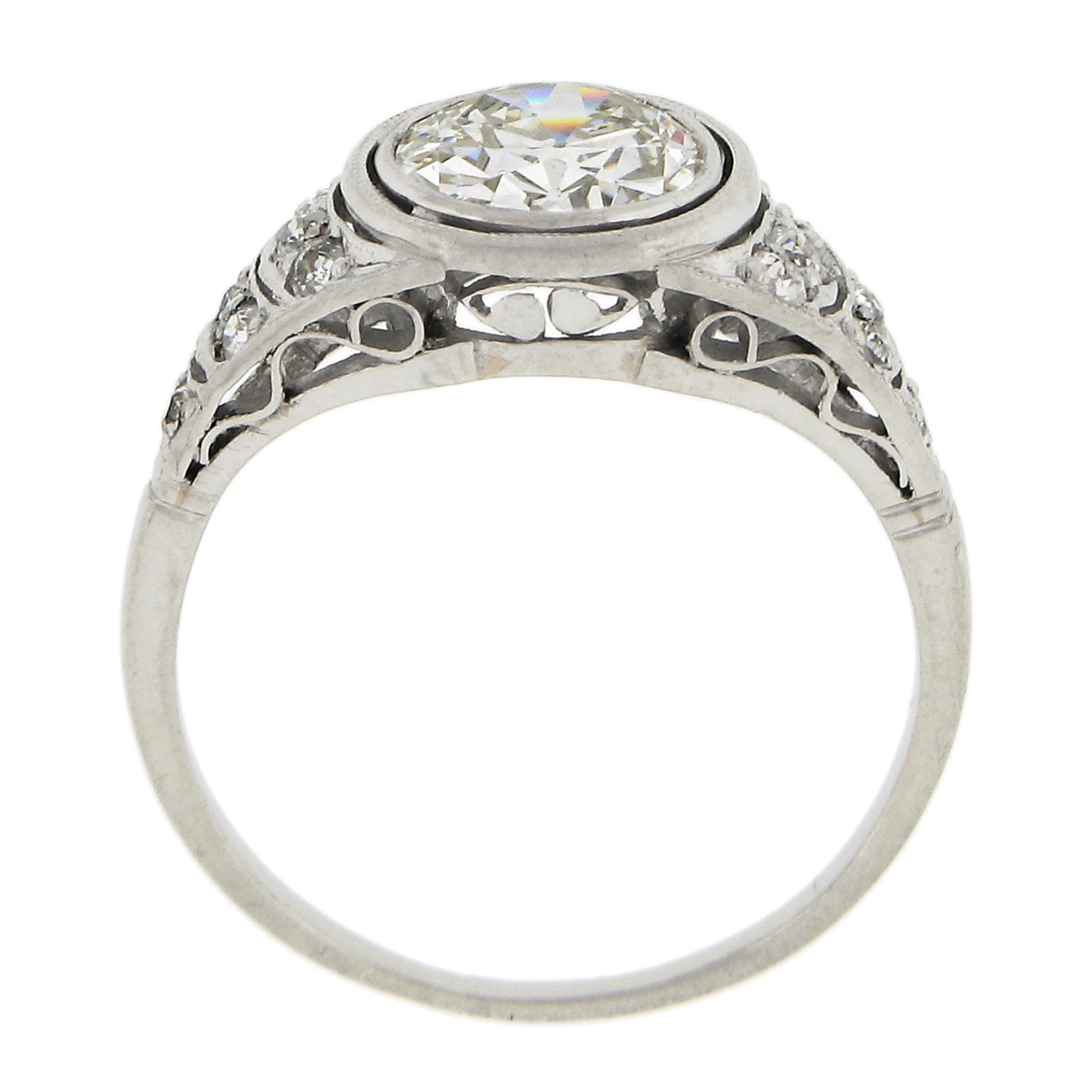 Antique Edwardian Platinum 1.48ctw Old European Diamond Bezel Engagement Ring 3