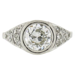 Antique Edwardian Platinum 1.48ctw Old European Diamond Bezel Engagement Ring