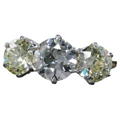 Antique Edwardian Platinum 14K Gold Fancy Yellow Old Euro Three Stone Ring - GIA
